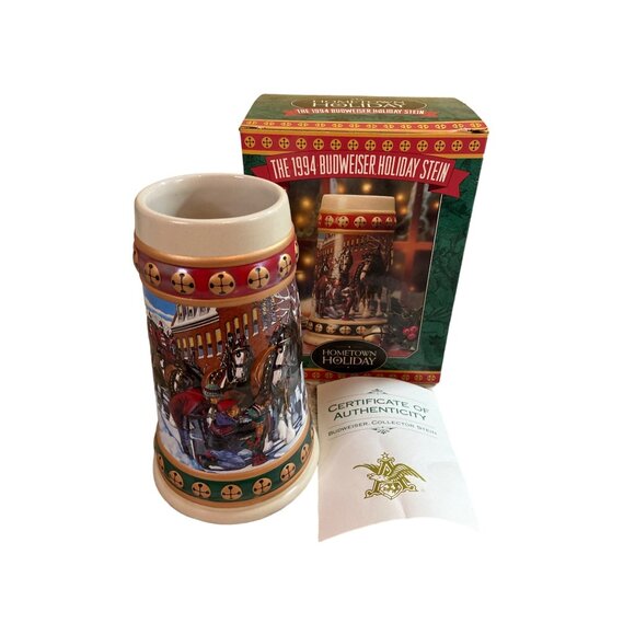 1994 Budweiser Holiday Stein Hometown Holiday w/ Box & COA Clydesdales Vintage - Picture 1 of 6
